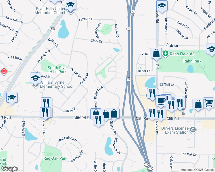 map of restaurants, bars, coffee shops, grocery stores, and more near 4545 Slater Road in Saint Paul