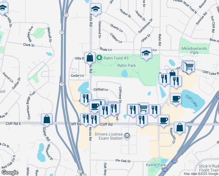 map of restaurants, bars, coffee shops, grocery stores, and more near 2115 Cliffview Drive in Eagan