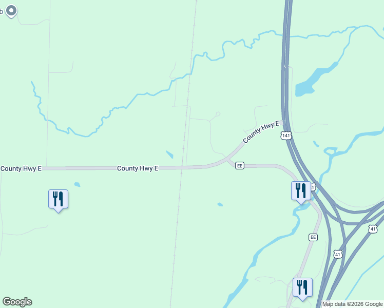 map of restaurants, bars, coffee shops, grocery stores, and more near 5844 County Road East in Abrams