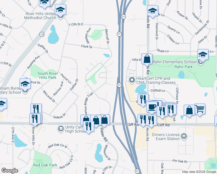 map of restaurants, bars, coffee shops, grocery stores, and more near 4486 Cinnamon Ridge Trail in Eagan