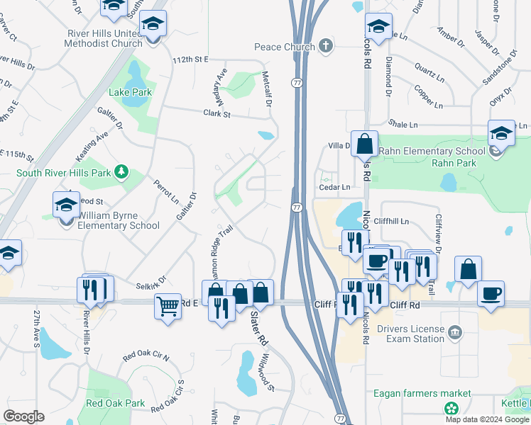 map of restaurants, bars, coffee shops, grocery stores, and more near 4486 Cinnamon Ridge Trail in Eagan