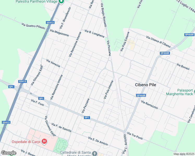 map of restaurants, bars, coffee shops, grocery stores, and more near 84 Via Pezzana in Carpi
