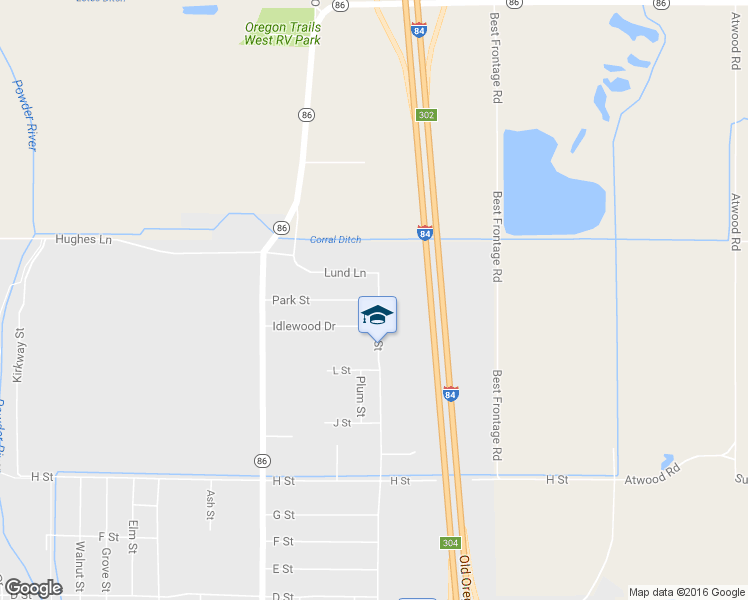 map of restaurants, bars, coffee shops, grocery stores, and more near 805 Park Street in Baker City