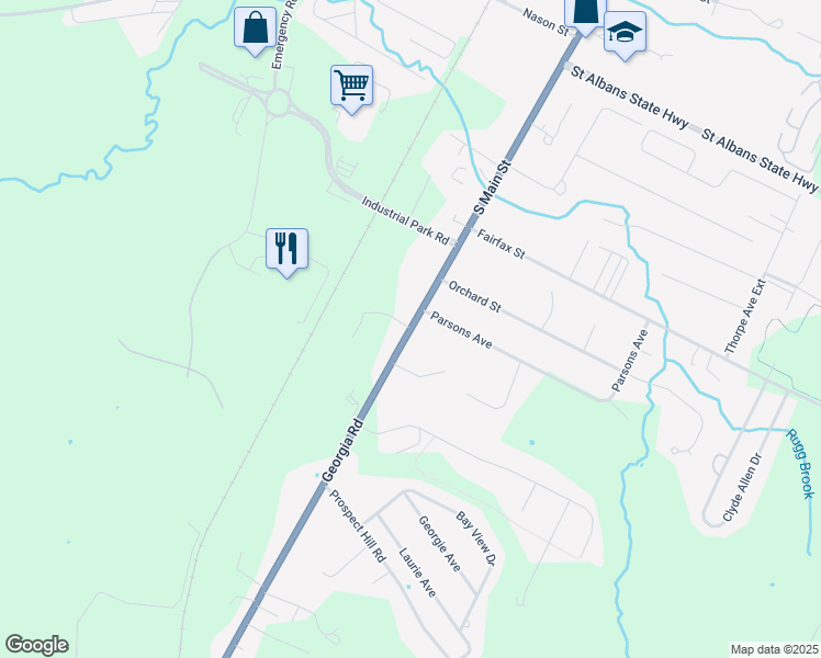 map of restaurants, bars, coffee shops, grocery stores, and more near 296 South Main Street in Saint Albans City