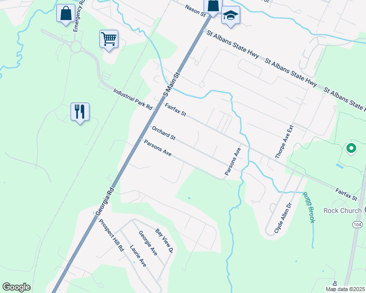 map of restaurants, bars, coffee shops, grocery stores, and more near 18 Orchard Street in Saint Albans City