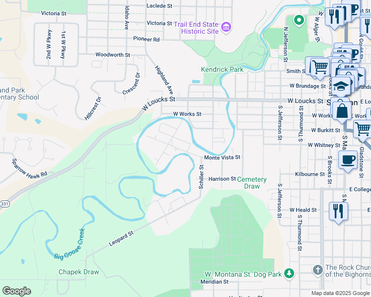 map of restaurants, bars, coffee shops, grocery stores, and more near 905 Beckton Avenue in Sheridan