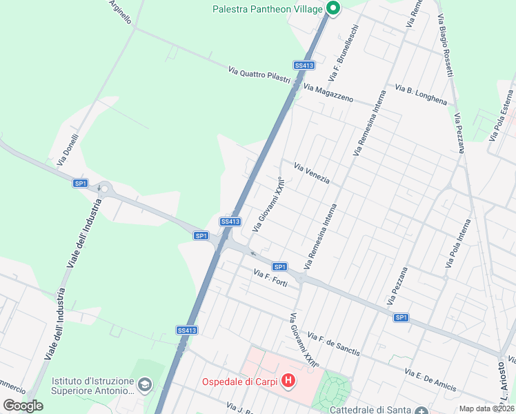 map of restaurants, bars, coffee shops, grocery stores, and more near 8A Via Enrico Fermi in Carpi