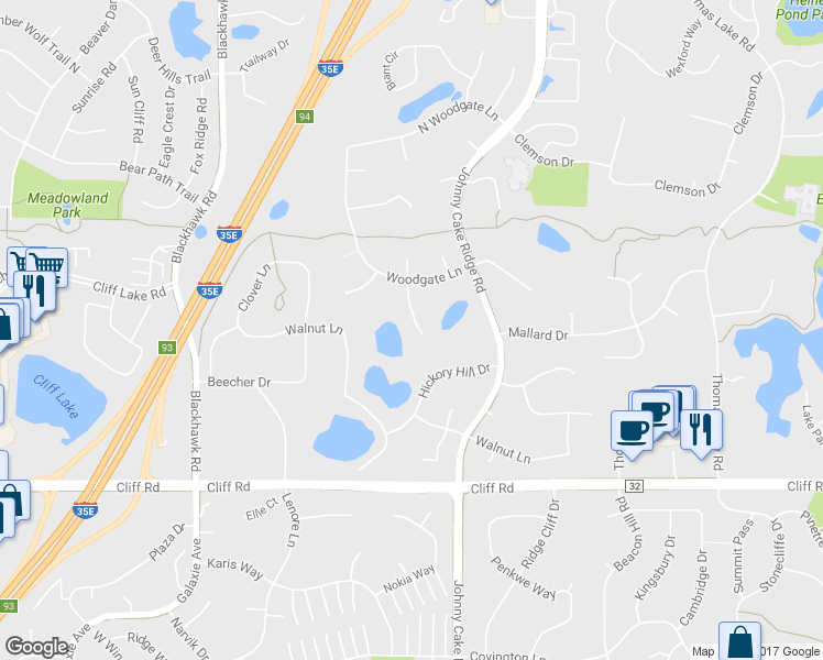 map of restaurants, bars, coffee shops, grocery stores, and more near 4472 Woodgate Point in Eagan