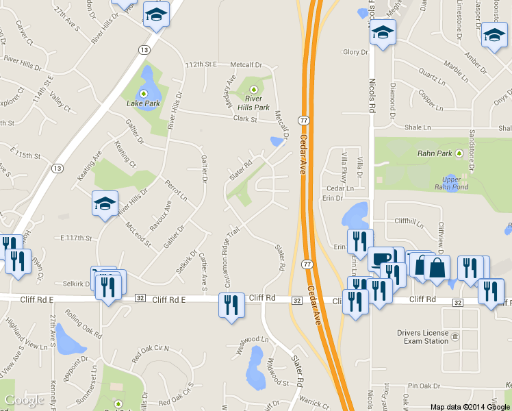 map of restaurants, bars, coffee shops, grocery stores, and more near 4507 Cinnamon Ridge Trail in Eagan
