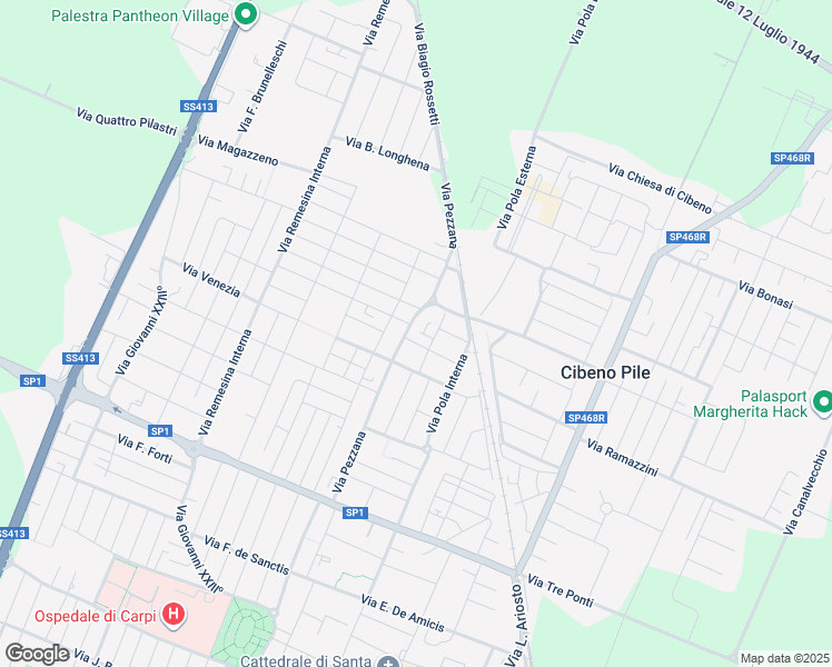map of restaurants, bars, coffee shops, grocery stores, and more near 84 Via Pezzana in Carpi