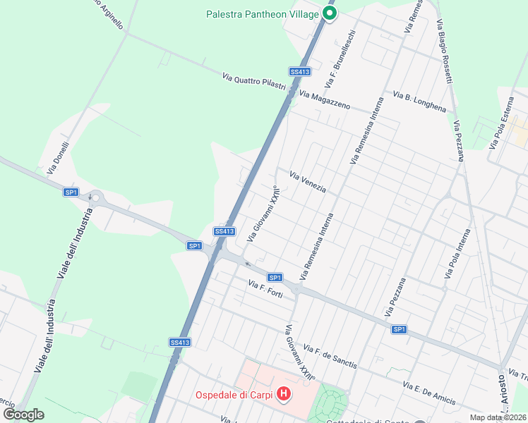 map of restaurants, bars, coffee shops, grocery stores, and more near 153 Via Giovanni XXIIIº in Carpi