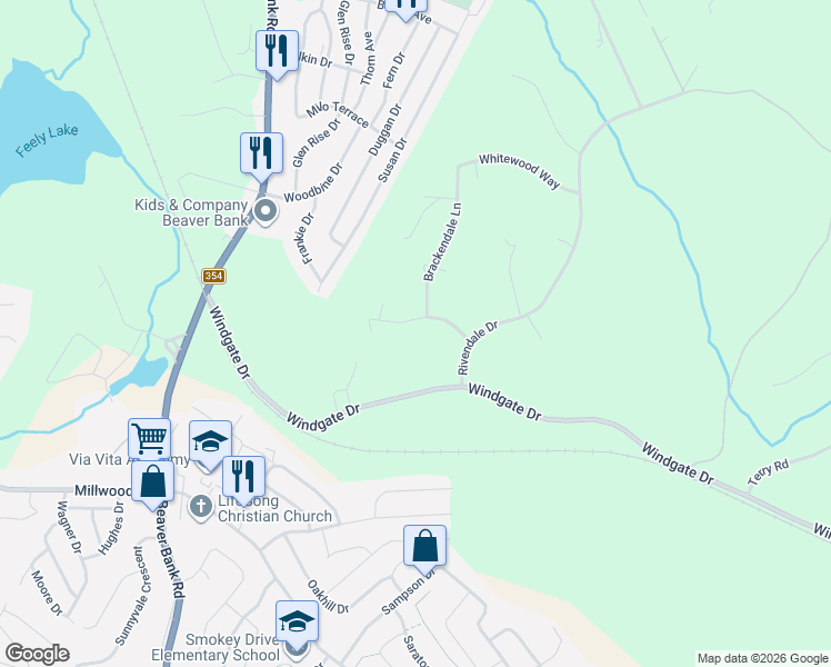 map of restaurants, bars, coffee shops, grocery stores, and more near 12 Maplewood Court in Beaver Bank