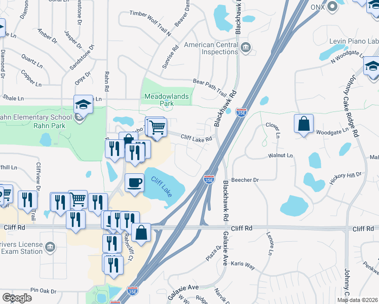 map of restaurants, bars, coffee shops, grocery stores, and more near 4430 Lakeshore Terrace in Eagan