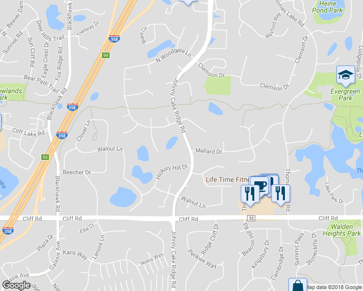 map of restaurants, bars, coffee shops, grocery stores, and more near 4474 Johnny Cake Ridge Road in Eagan