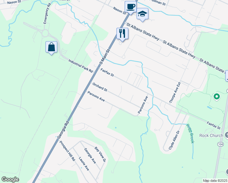map of restaurants, bars, coffee shops, grocery stores, and more near 18 Orchard Street in Saint Albans City