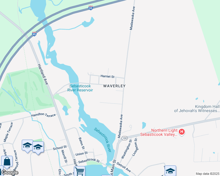 map of restaurants, bars, coffee shops, grocery stores, and more near 140 Waverly Avenue in Pittsfield