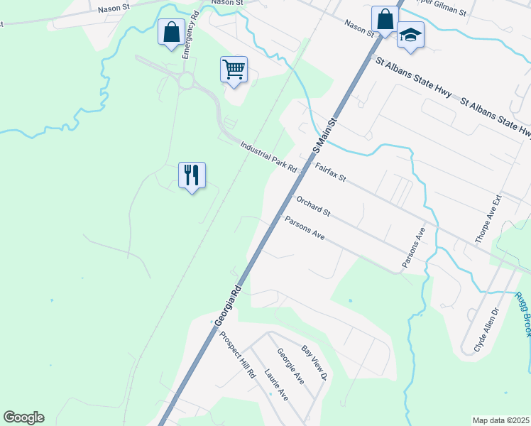 map of restaurants, bars, coffee shops, grocery stores, and more near 296 South Main Street in Saint Albans City