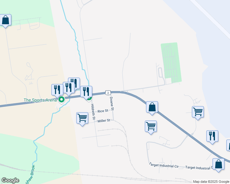 map of restaurants, bars, coffee shops, grocery stores, and more near U.S. Route 2 in Bangor