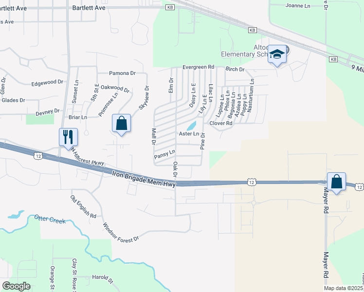 map of restaurants, bars, coffee shops, grocery stores, and more near 1000 Oak Drive in Altoona