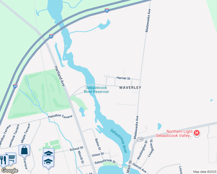 map of restaurants, bars, coffee shops, grocery stores, and more near 198 Waverly Avenue in Pittsfield