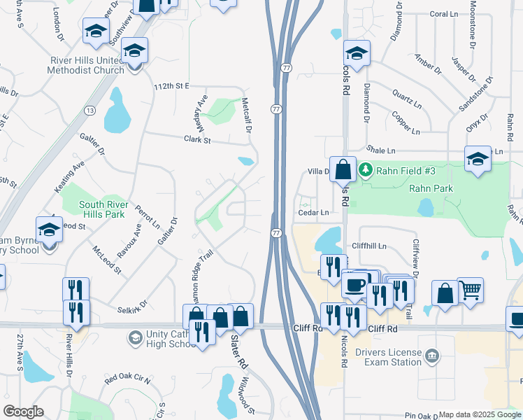 map of restaurants, bars, coffee shops, grocery stores, and more near 4416 Cinnamon Ridge Trail in Eagan