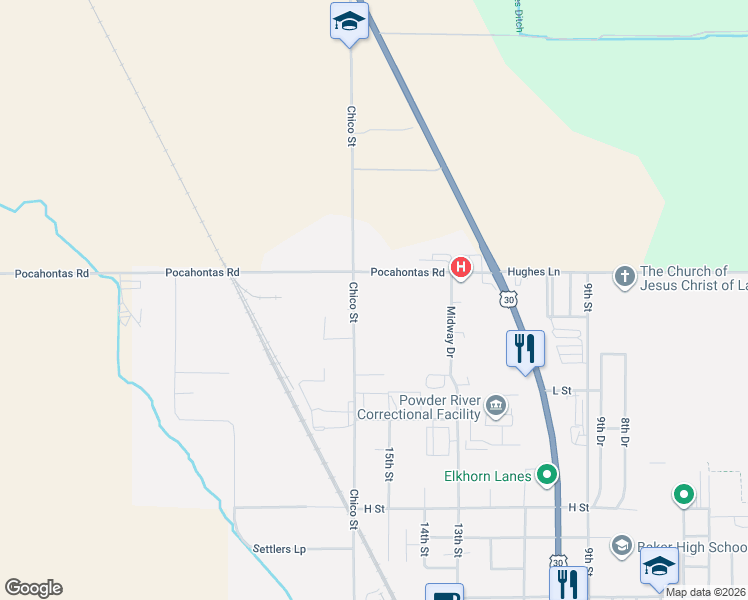 map of restaurants, bars, coffee shops, grocery stores, and more near 3950 17th Street in Baker City