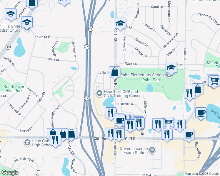 map of restaurants, bars, coffee shops, grocery stores, and more near 4542 Villa Parkway in Eagan