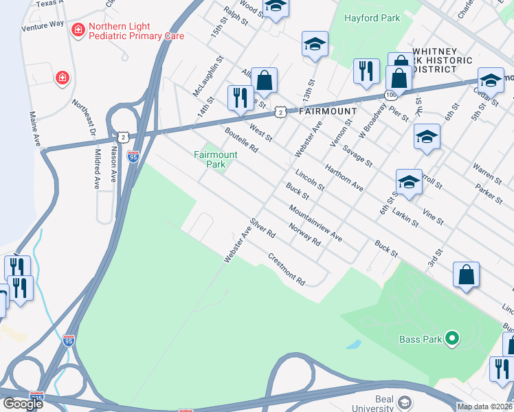 map of restaurants, bars, coffee shops, grocery stores, and more near 150 Norway Road in Bangor