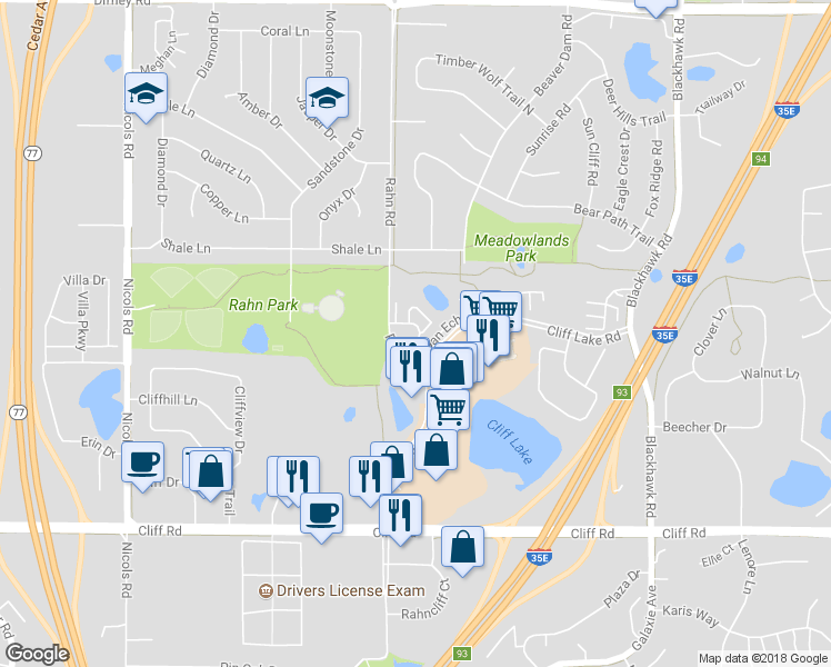 map of restaurants, bars, coffee shops, grocery stores, and more near 1999 Glen Echo Bay in Eagan