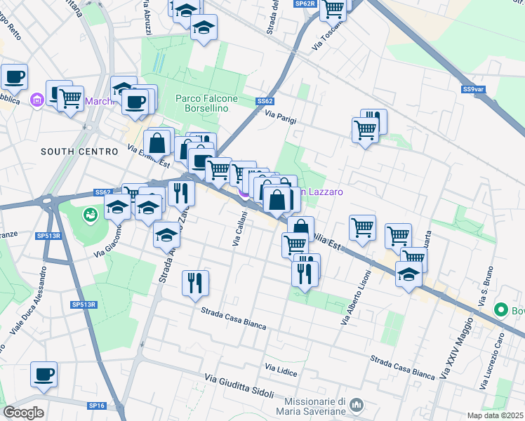 map of restaurants, bars, coffee shops, grocery stores, and more near 1 Via Clemente Bondi in Parma