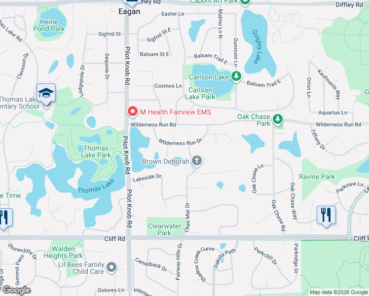 map of restaurants, bars, coffee shops, grocery stores, and more near 4429 Wilderness Run Court in Eagan