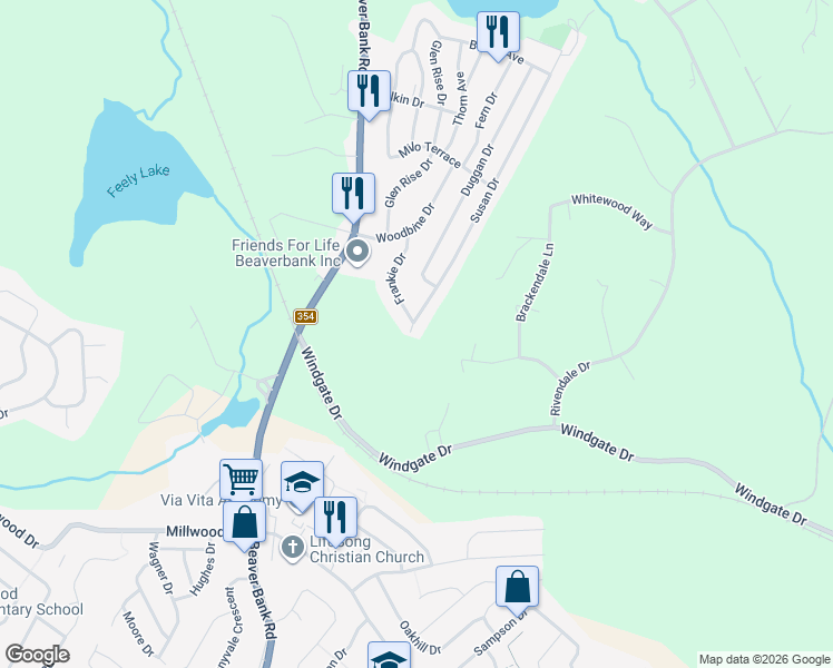 map of restaurants, bars, coffee shops, grocery stores, and more near 1228 Susan Drive in Beaver Bank