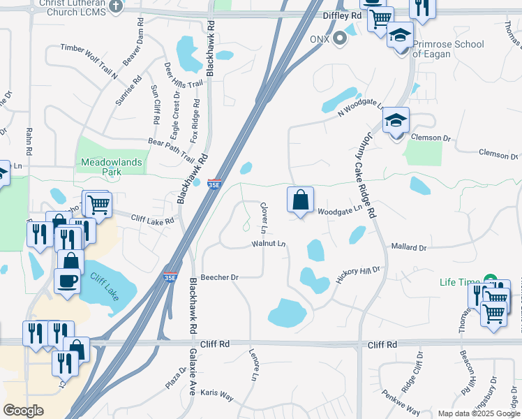 map of restaurants, bars, coffee shops, grocery stores, and more near 4428 Clover Lane in Eagan