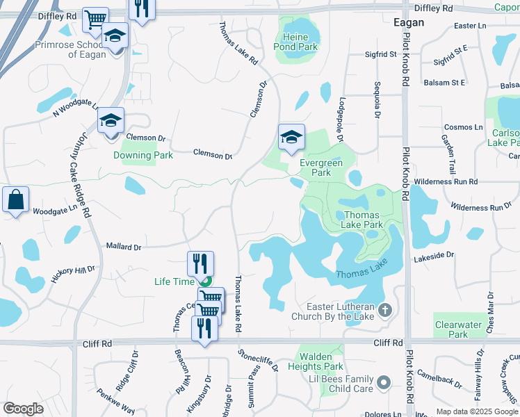 map of restaurants, bars, coffee shops, grocery stores, and more near 1540 Thomas Lake Pointe Road in Eagan