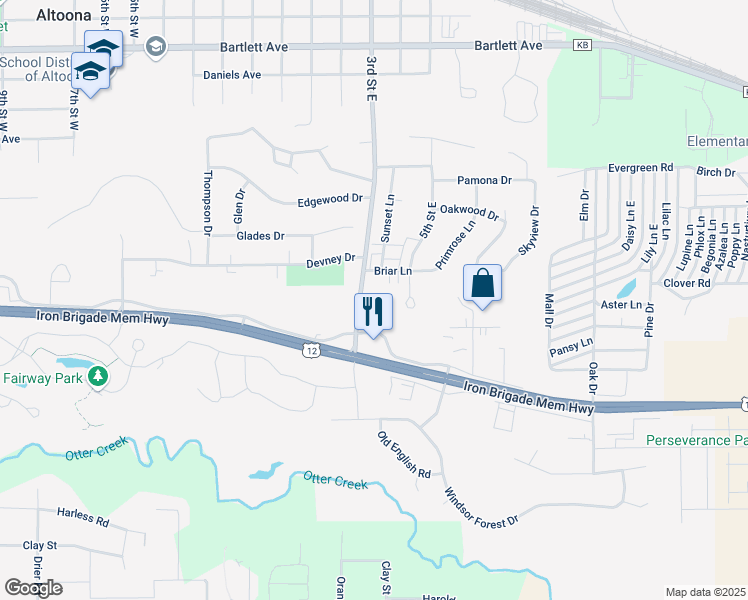 map of restaurants, bars, coffee shops, grocery stores, and more near 1219 3rd Street East in Altoona
