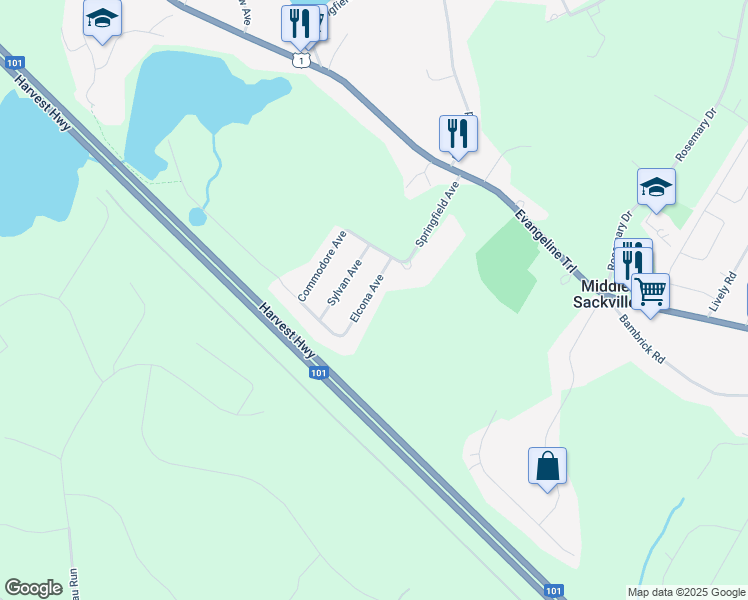 map of restaurants, bars, coffee shops, grocery stores, and more near 26 Elcona Avenue in Middle Sackville