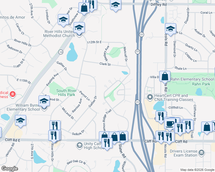 map of restaurants, bars, coffee shops, grocery stores, and more near 4455 Slater Road in Eagan
