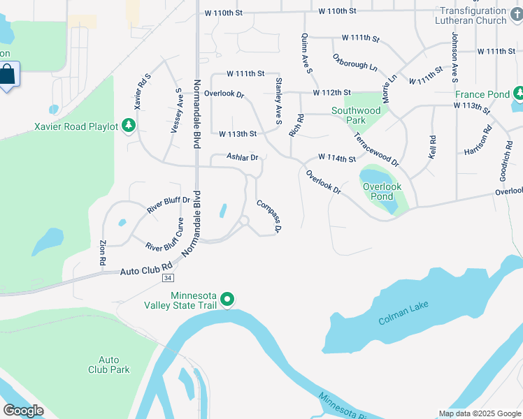 map of restaurants, bars, coffee shops, grocery stores, and more near 11400 Stanley Avenue South in Bloomington