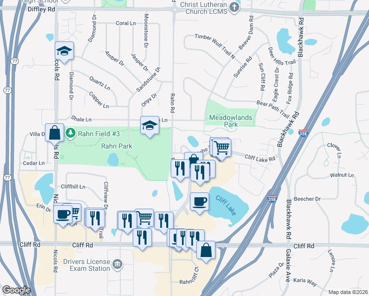 map of restaurants, bars, coffee shops, grocery stores, and more near 1987 Jan Echo Trail in Eagan
