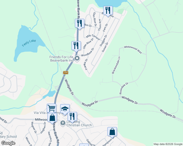 map of restaurants, bars, coffee shops, grocery stores, and more near 1228 Susan Drive in Beaver Bank