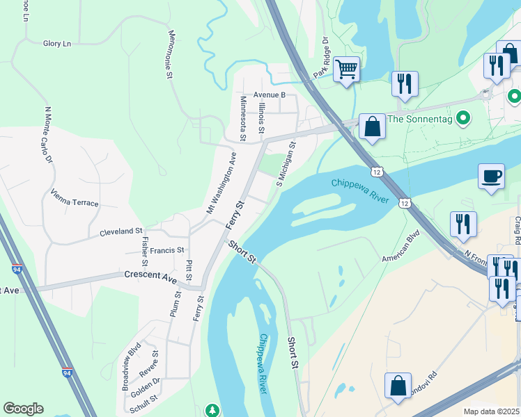 map of restaurants, bars, coffee shops, grocery stores, and more near 310 South Michigan Street in Eau Claire