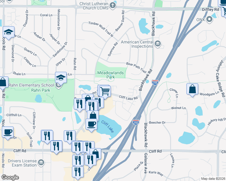 map of restaurants, bars, coffee shops, grocery stores, and more near 4417 Naper Bay in Eagan