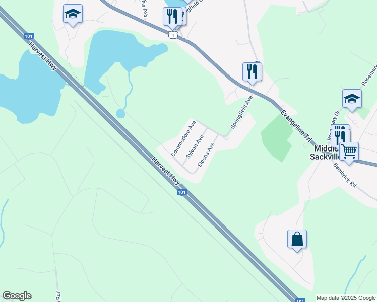 map of restaurants, bars, coffee shops, grocery stores, and more near 31 Sylvan Avenue in Middle Sackville