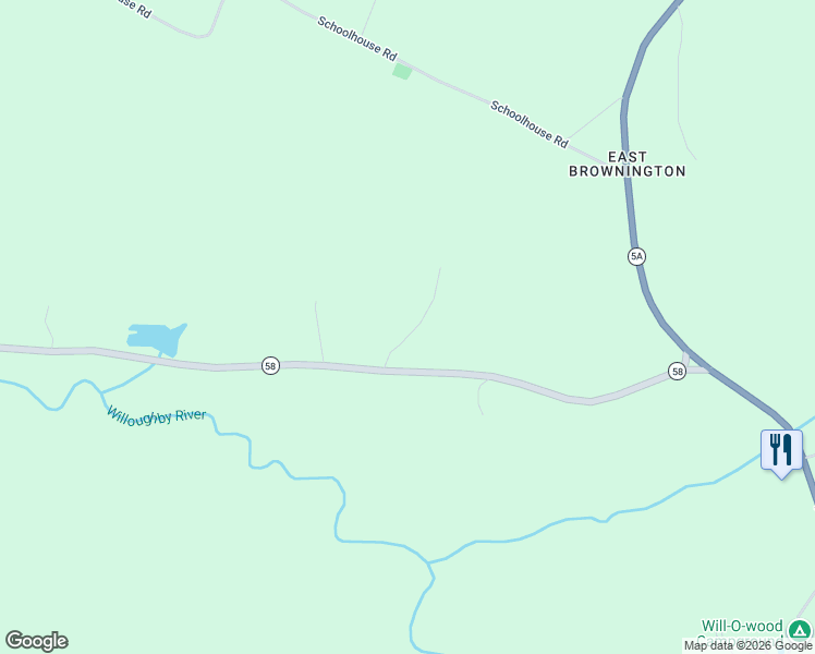 map of restaurants, bars, coffee shops, grocery stores, and more near 2625 Evansville Road in Brownington