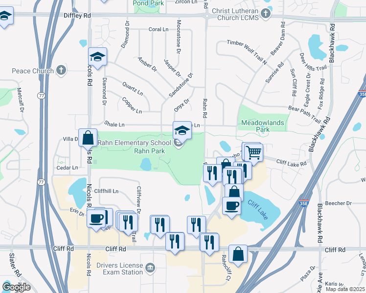 map of restaurants, bars, coffee shops, grocery stores, and more near 4424 Sandstone Drive in Eagan