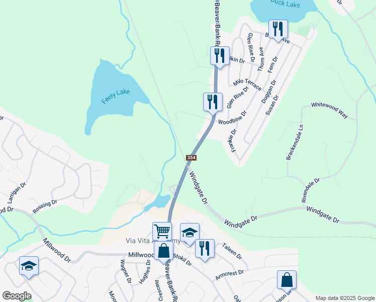 map of restaurants, bars, coffee shops, grocery stores, and more near 250 Beaver Bank Road in Beaver Bank