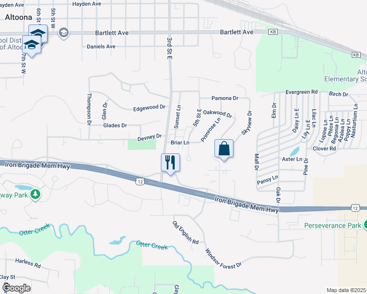 map of restaurants, bars, coffee shops, grocery stores, and more near 1219 3rd Street East in Altoona