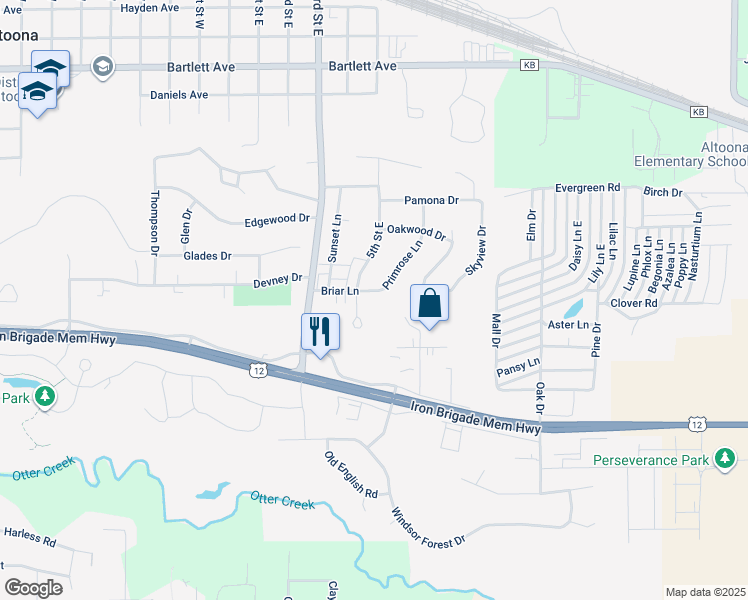 map of restaurants, bars, coffee shops, grocery stores, and more near 805 Briar Lane in Altoona