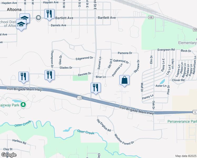 map of restaurants, bars, coffee shops, grocery stores, and more near 1003 Briar Lane in Altoona