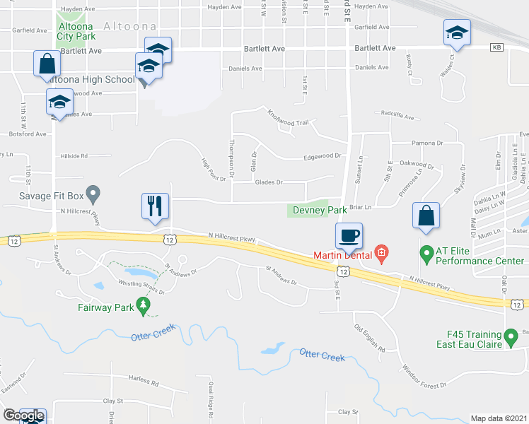 map of restaurants, bars, coffee shops, grocery stores, and more near 1431 Devney Drive in Altoona